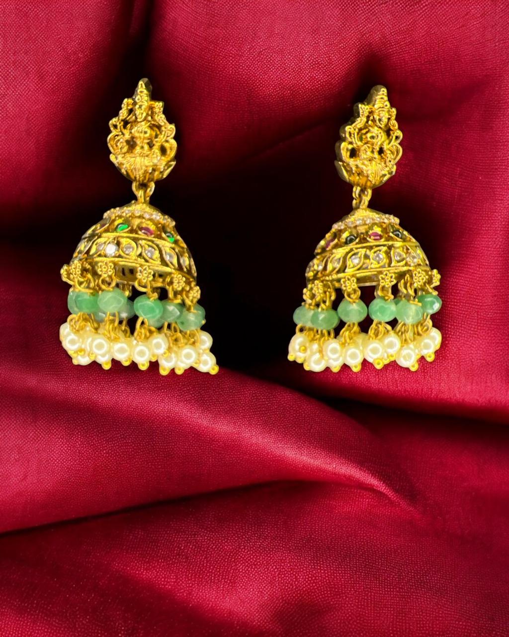 Antique Green Beads Jhumkas
