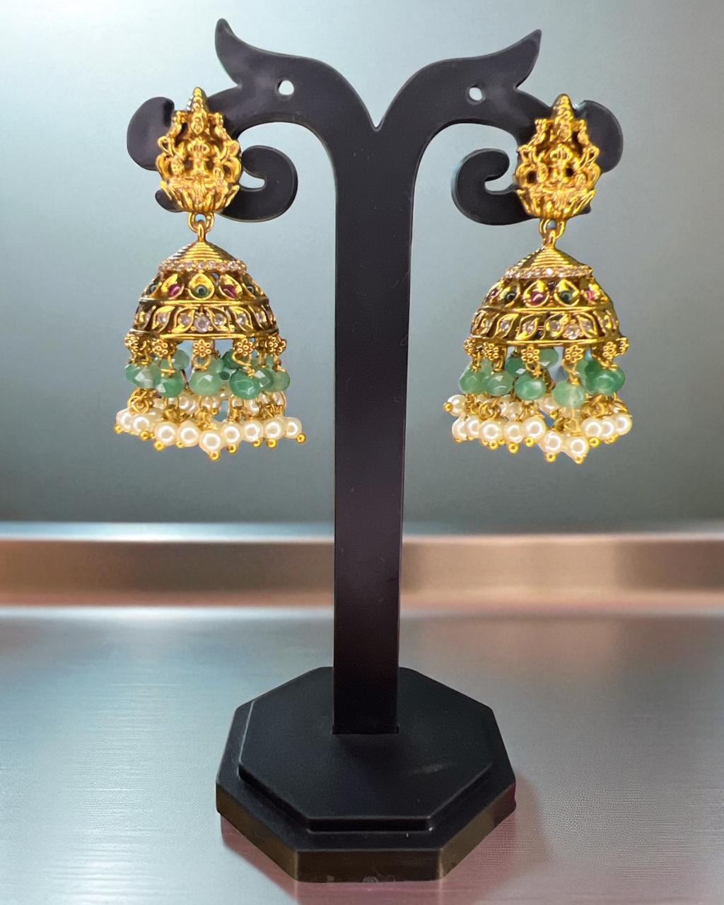 Antique Green Beads Jhumkas