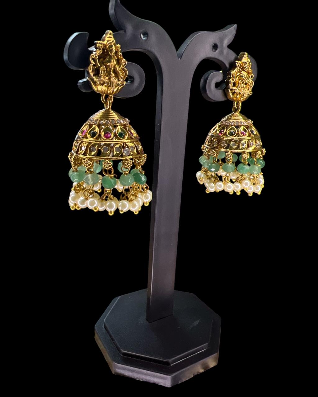 Antique Green Beads Jhumkas