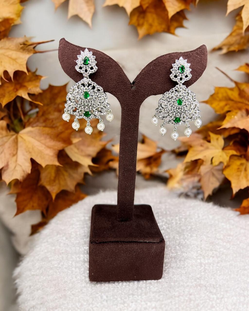 Aranya Silver Green Earrings