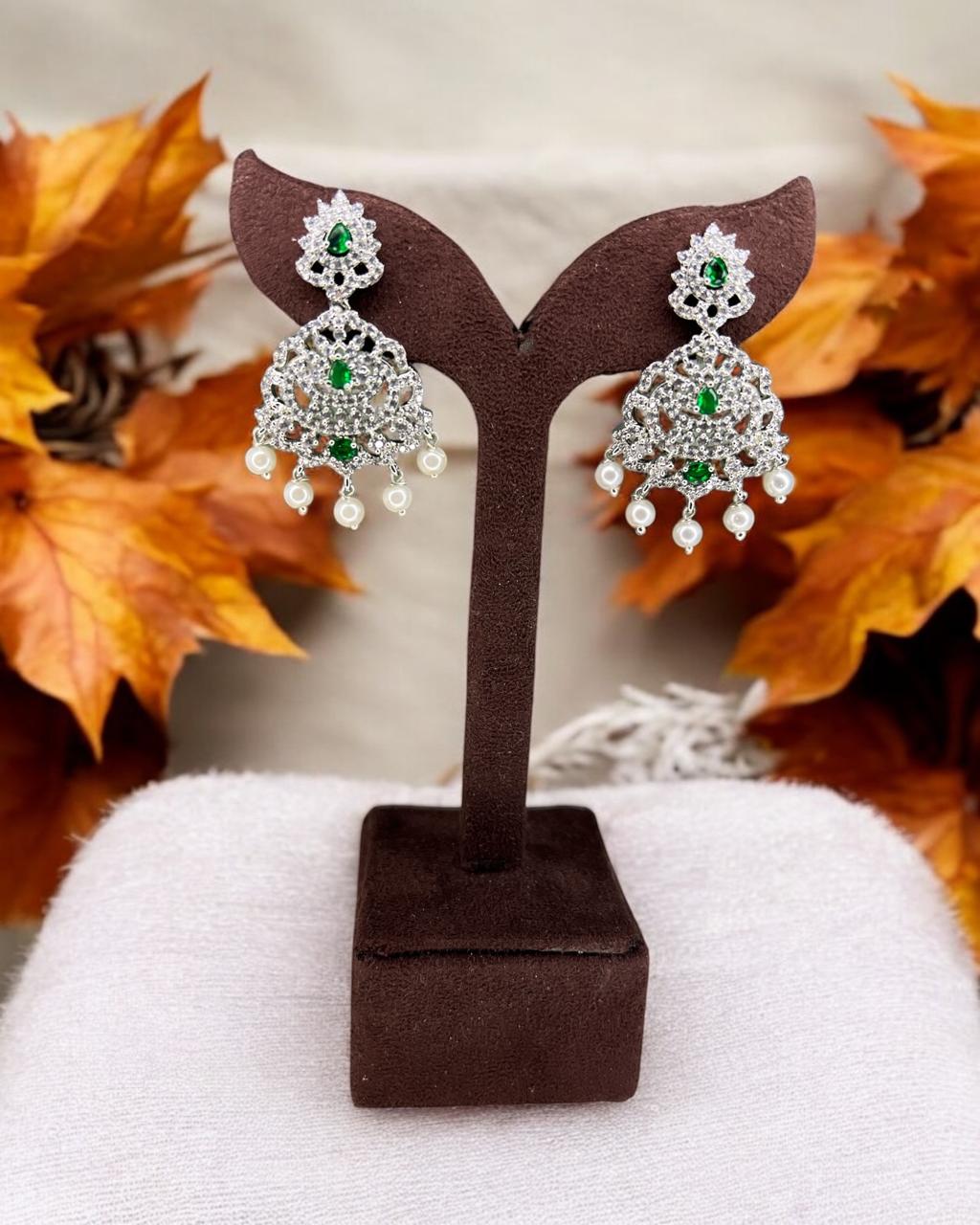 Aranya Silver Green Earrings