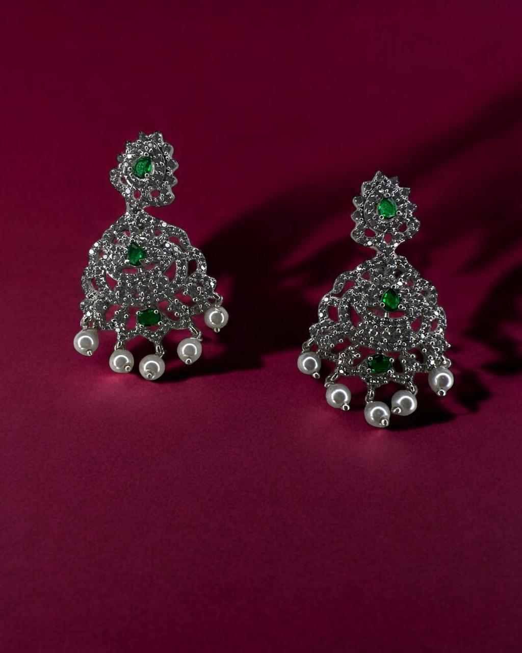 Aranya Silver Green Earrings