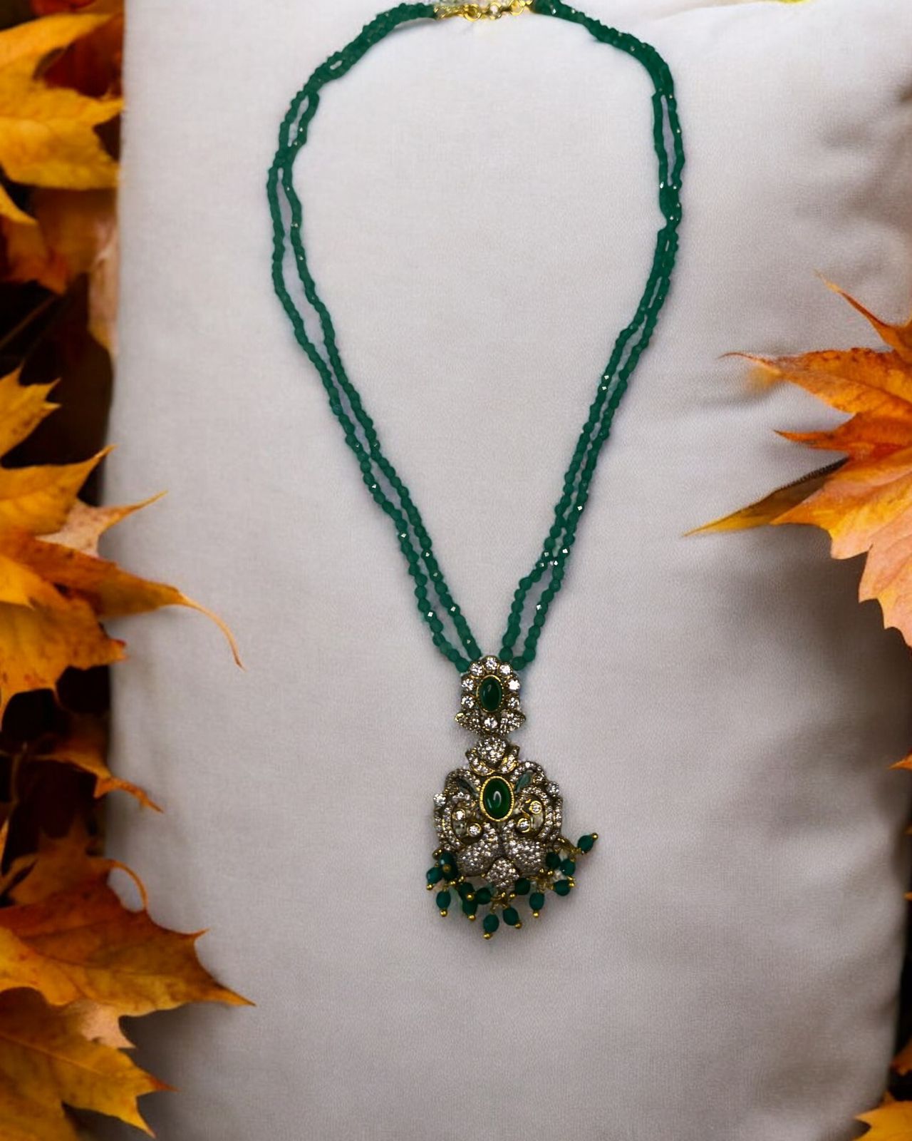 Meher Emerald Drop Pendant Set