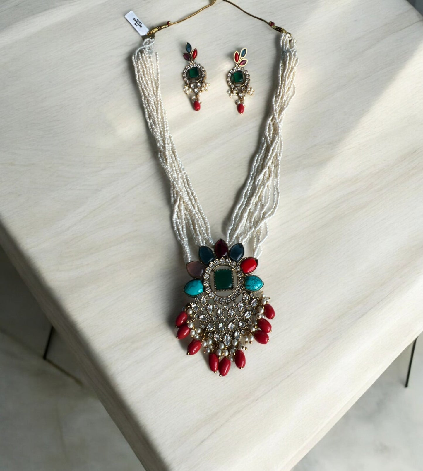 Navratna long beaded Necklace set