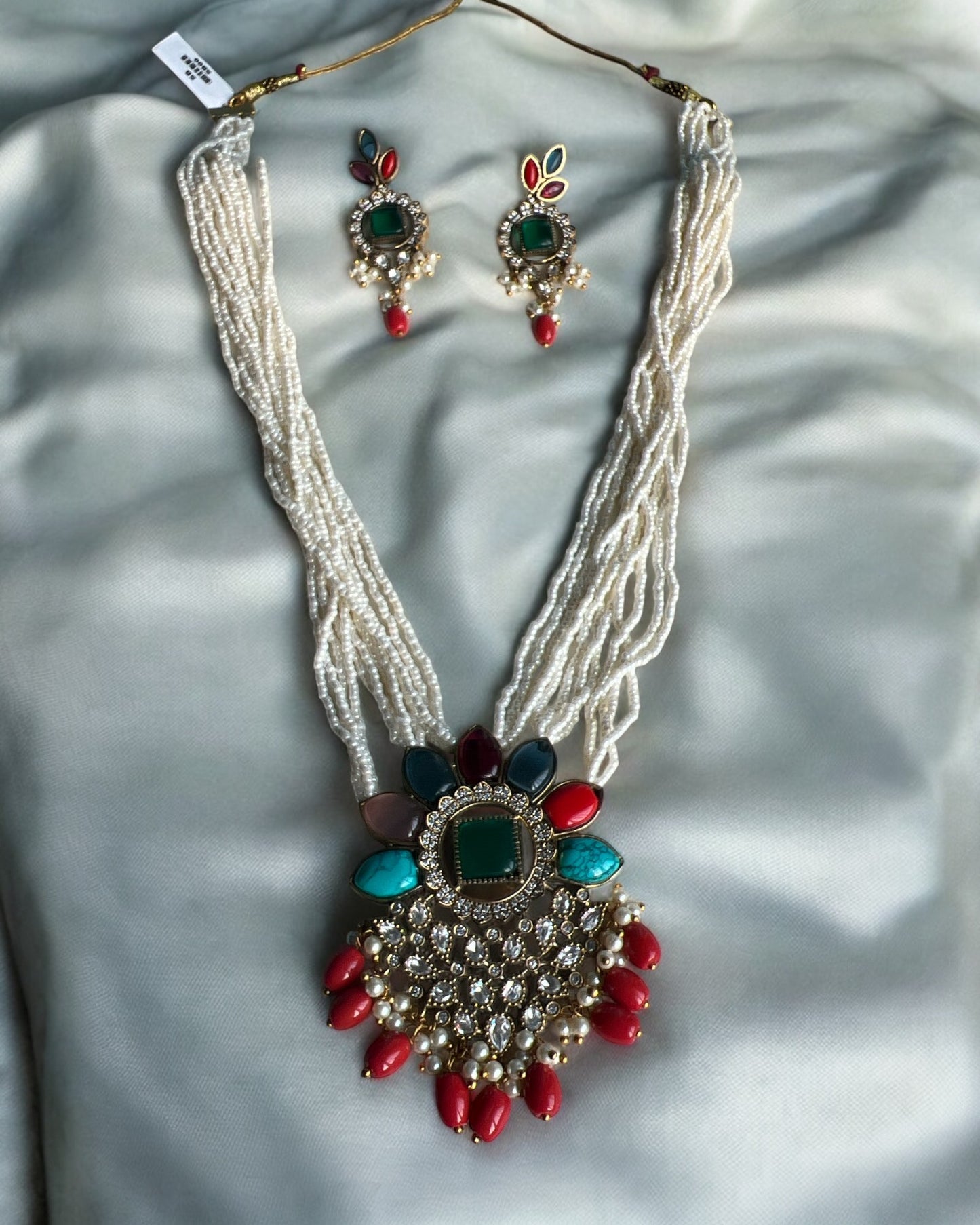 Navratna long beaded Necklace set
