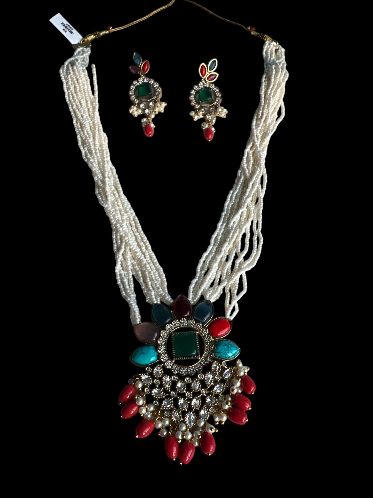 Navratna long beaded Necklace set