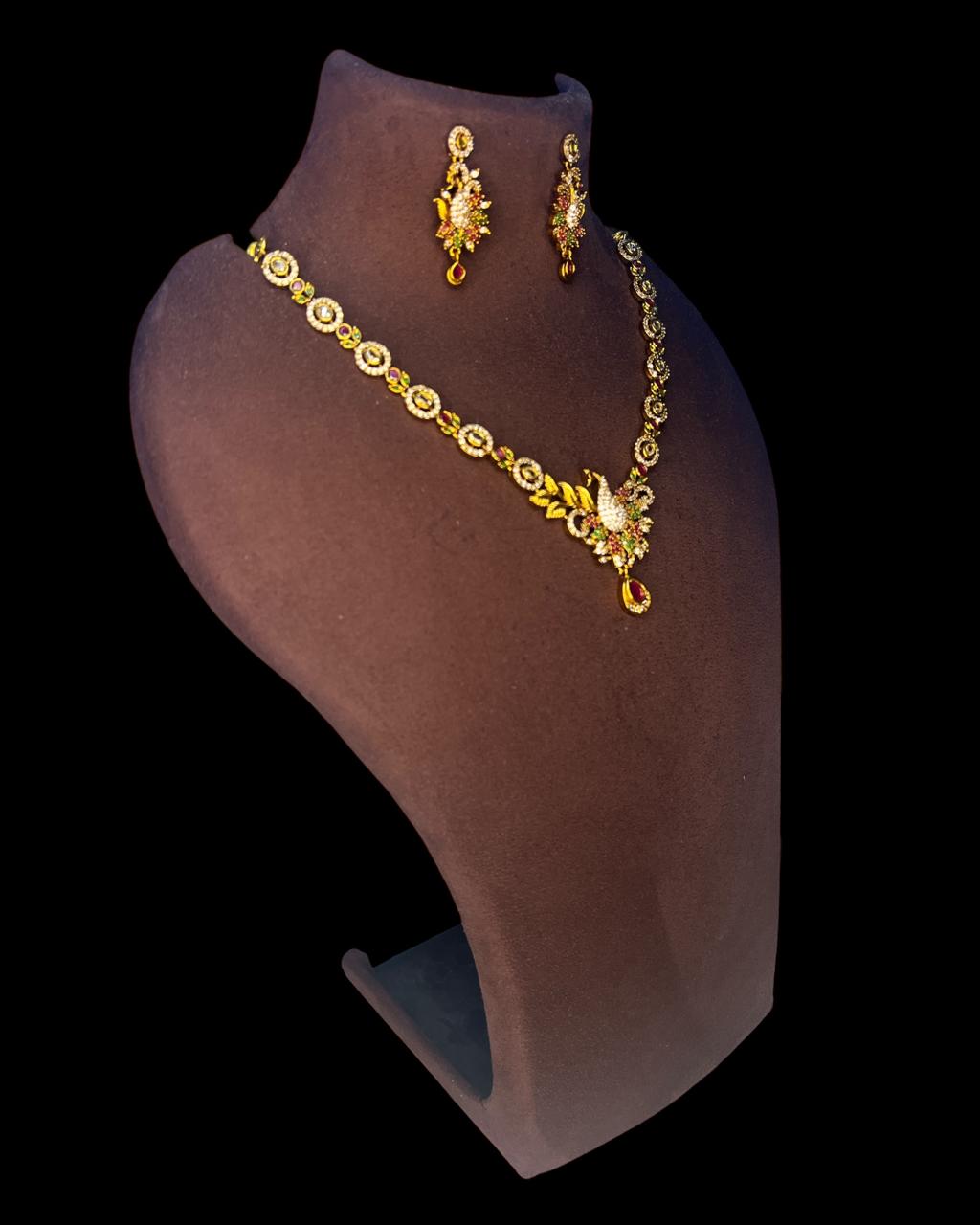 Peacock Bloom CZ Necklace Set