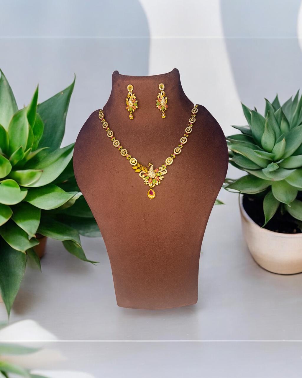 Peacock Bloom CZ Necklace Set