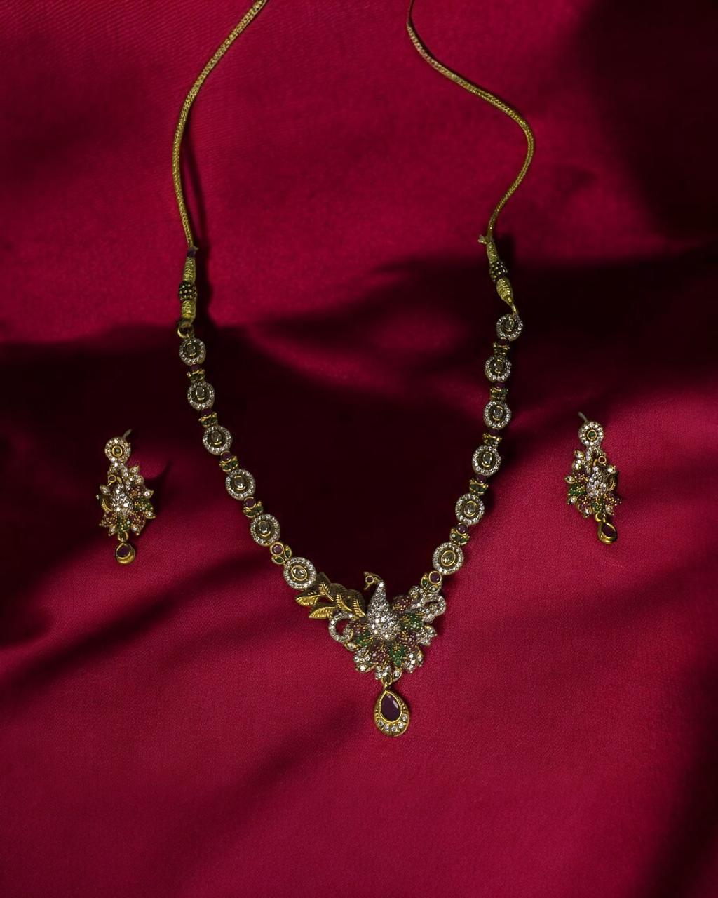 Peacock Bloom CZ Necklace Set