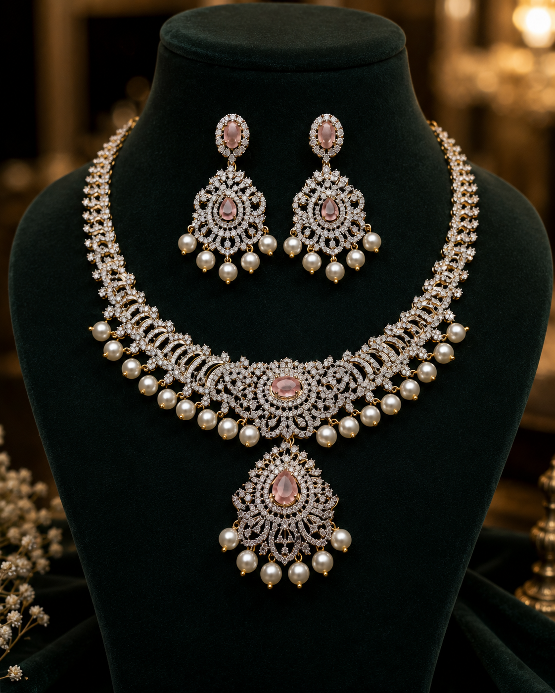 Pearl Pink AD/CZ Choker set