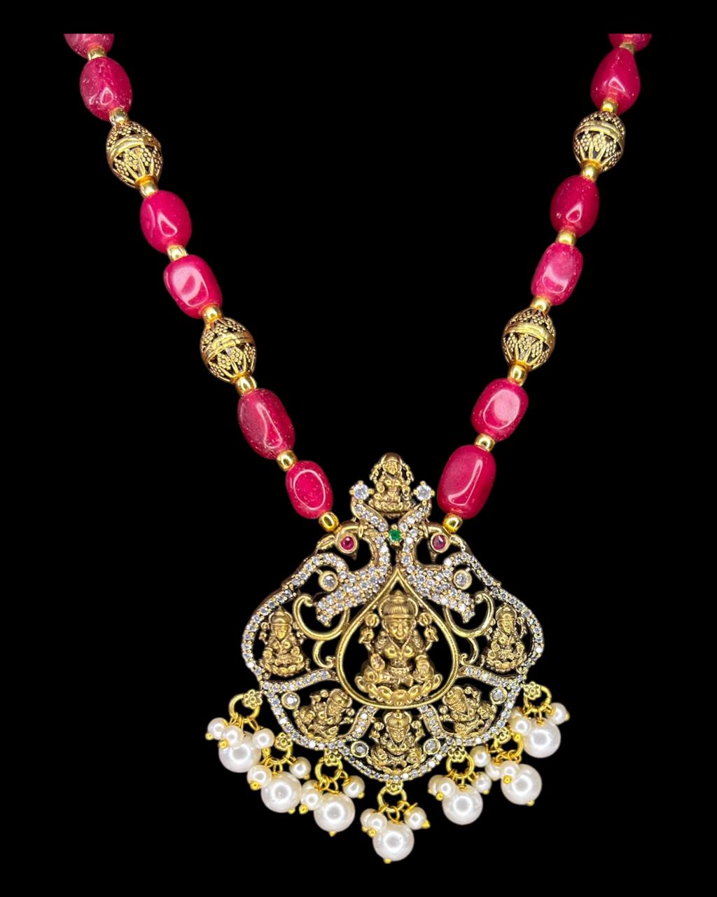 Regal Pink Beaded Temple Set