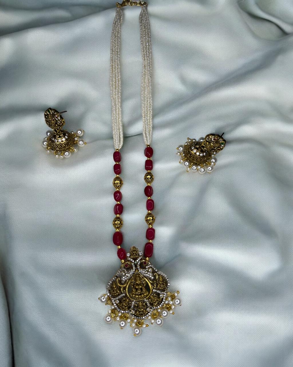 Regal Pink Beaded Temple Set