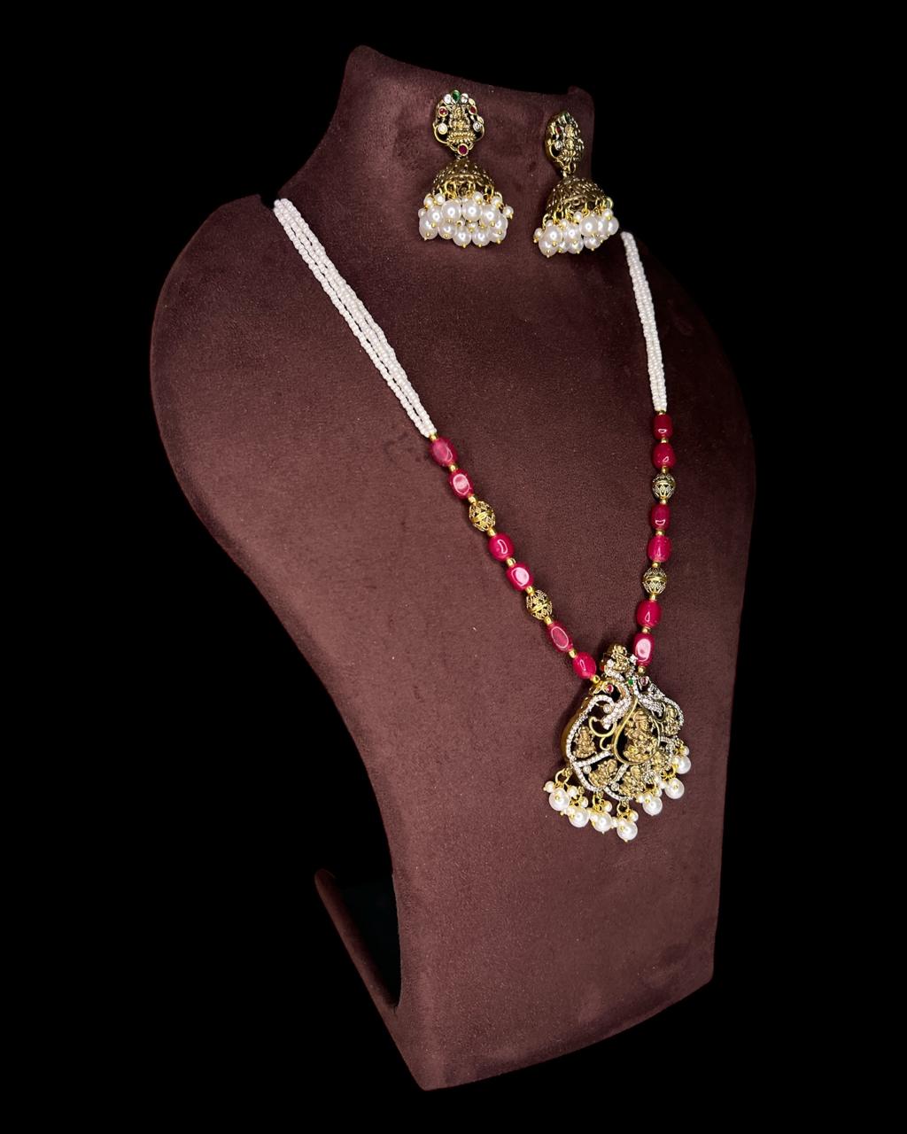 Regal Pink Beaded Temple Set