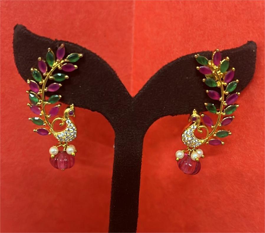 Ruby green peacock earrings