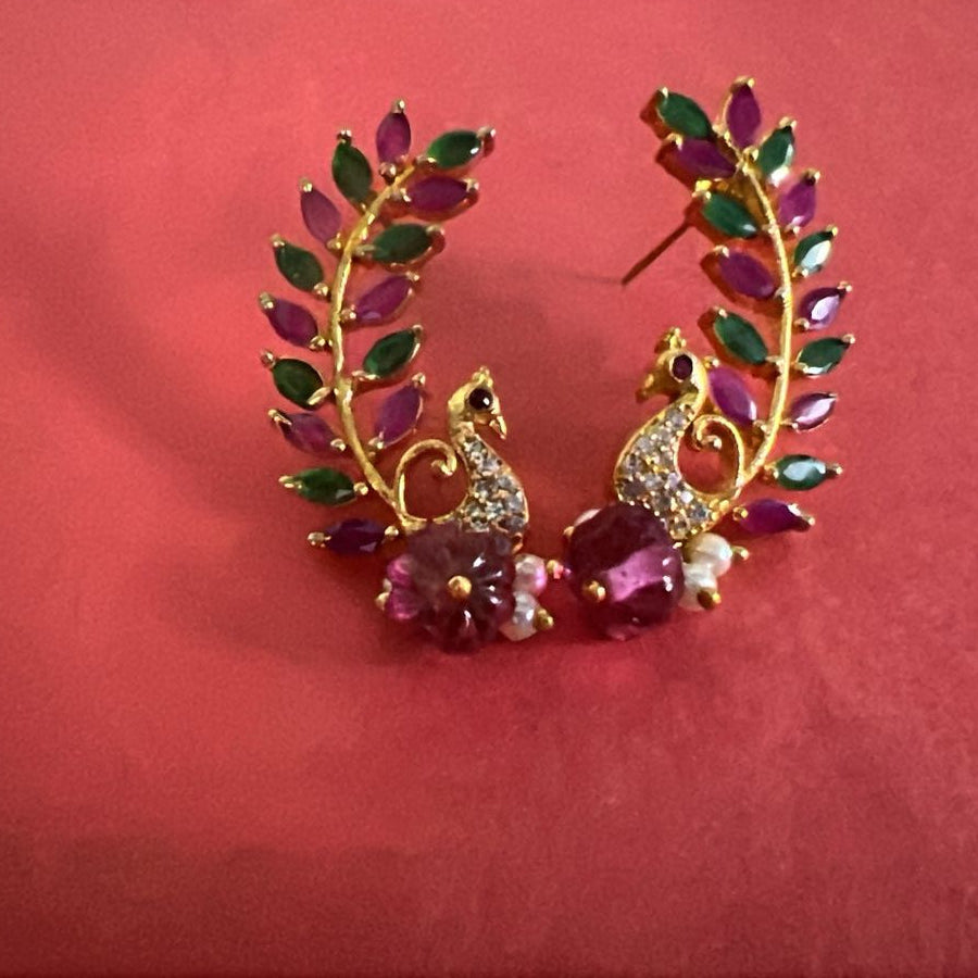 Ruby green peacock earrings