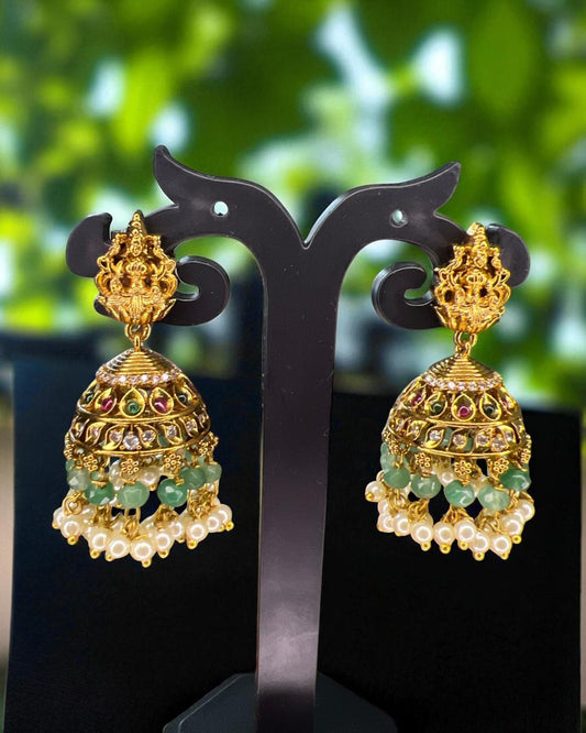 Antique Green Beads Jhumkas