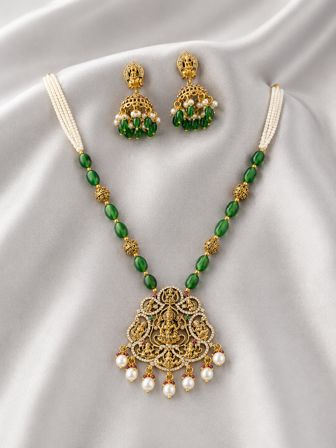Green Beaded Necklace Set