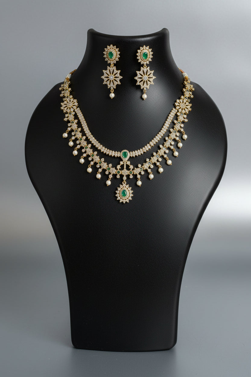 Emerald Pearl Necklace Set