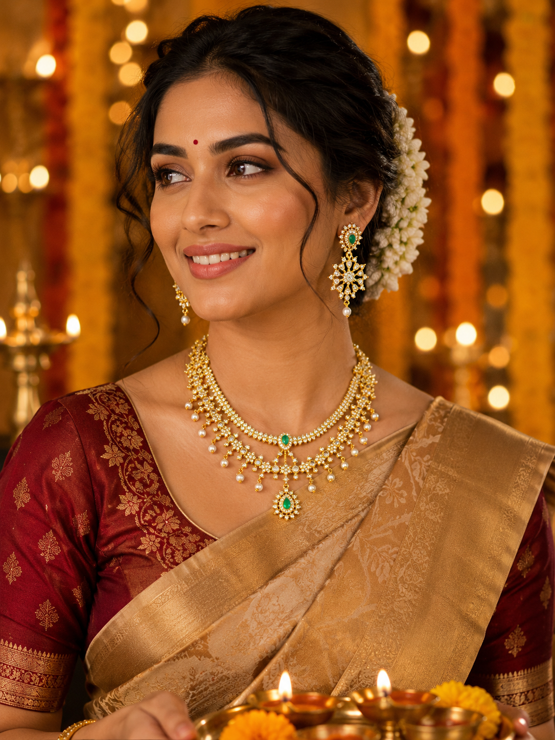 Emerald Pearl Necklace Set