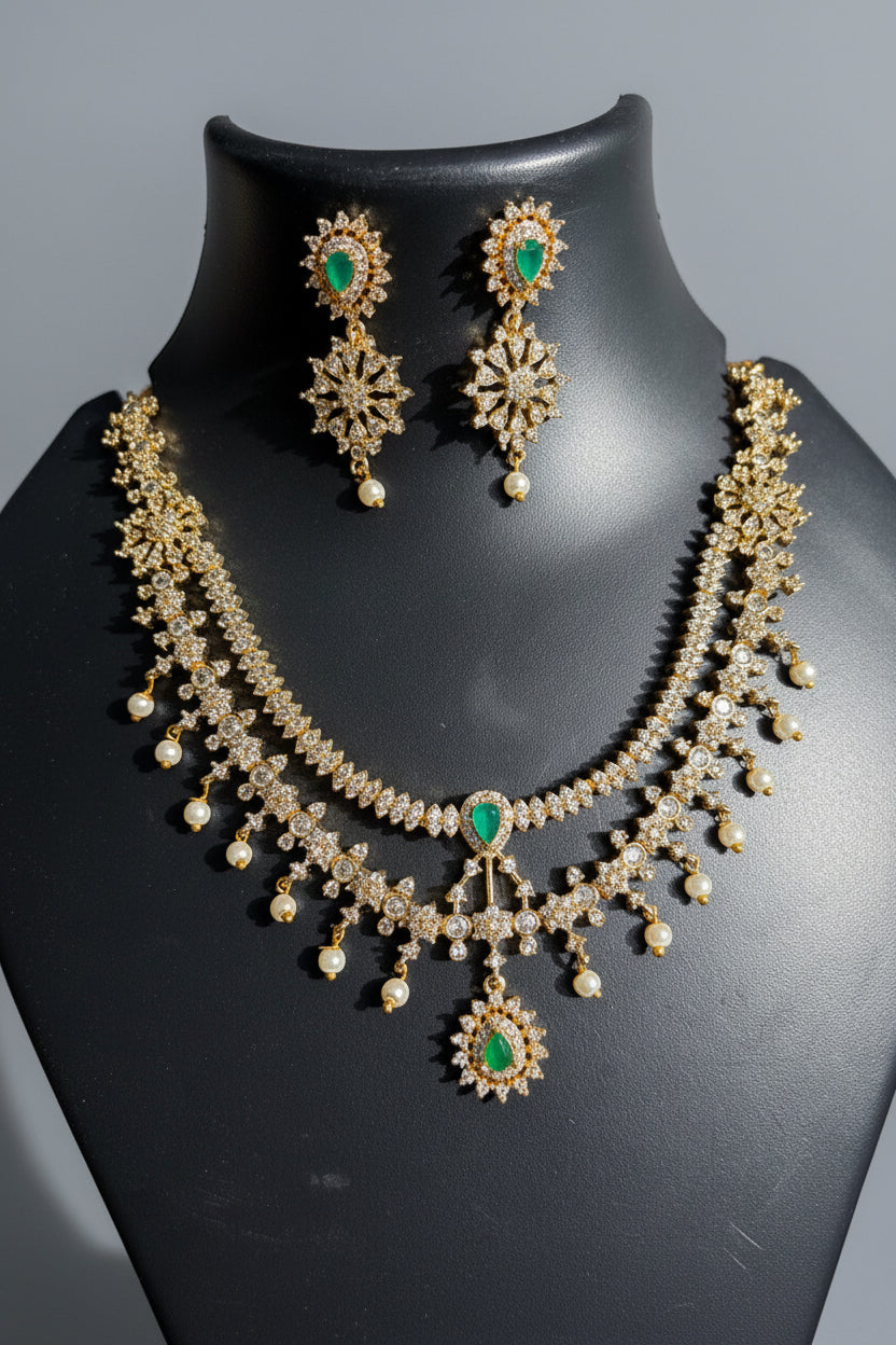 Emerald Pearl Necklace Set