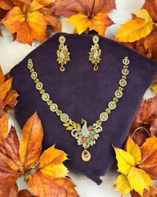 Peacock Bloom CZ Necklace Set