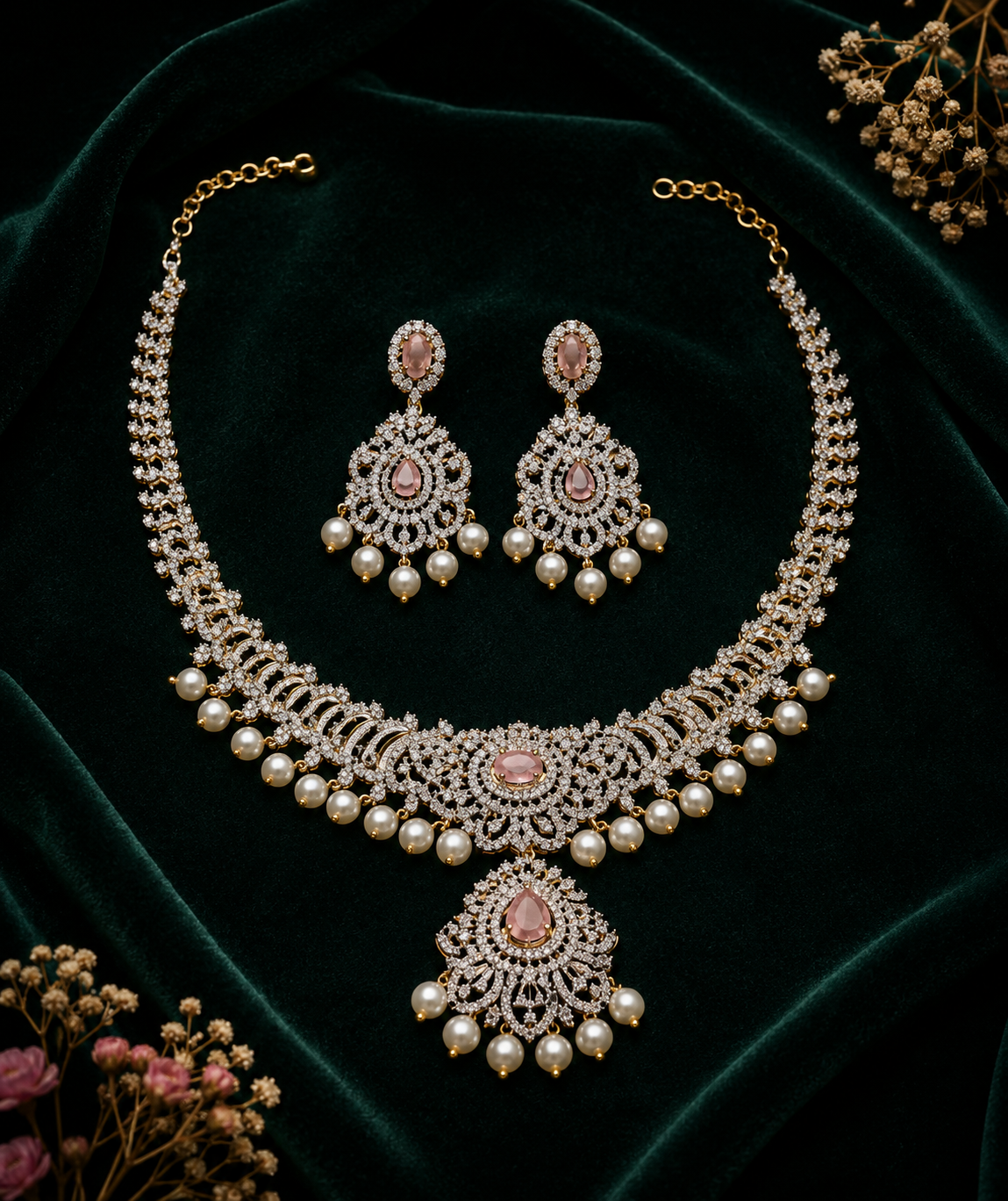 Pearl Pink AD/CZ Choker set