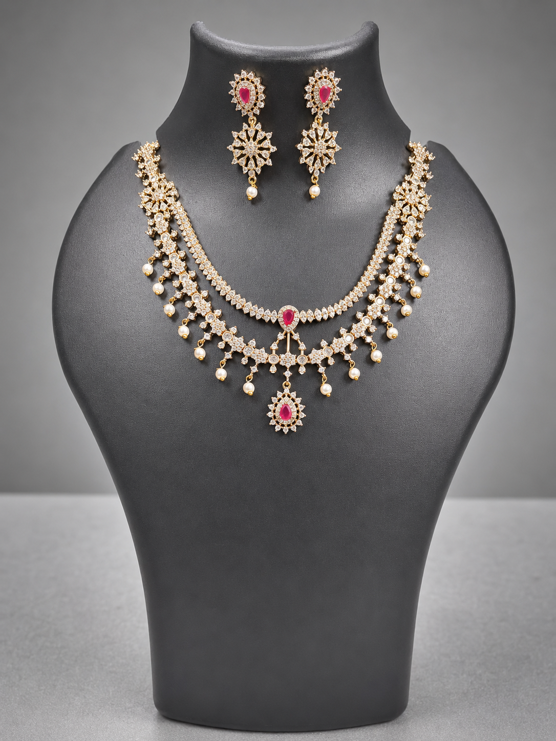 Ruby Pearl Diamond Set