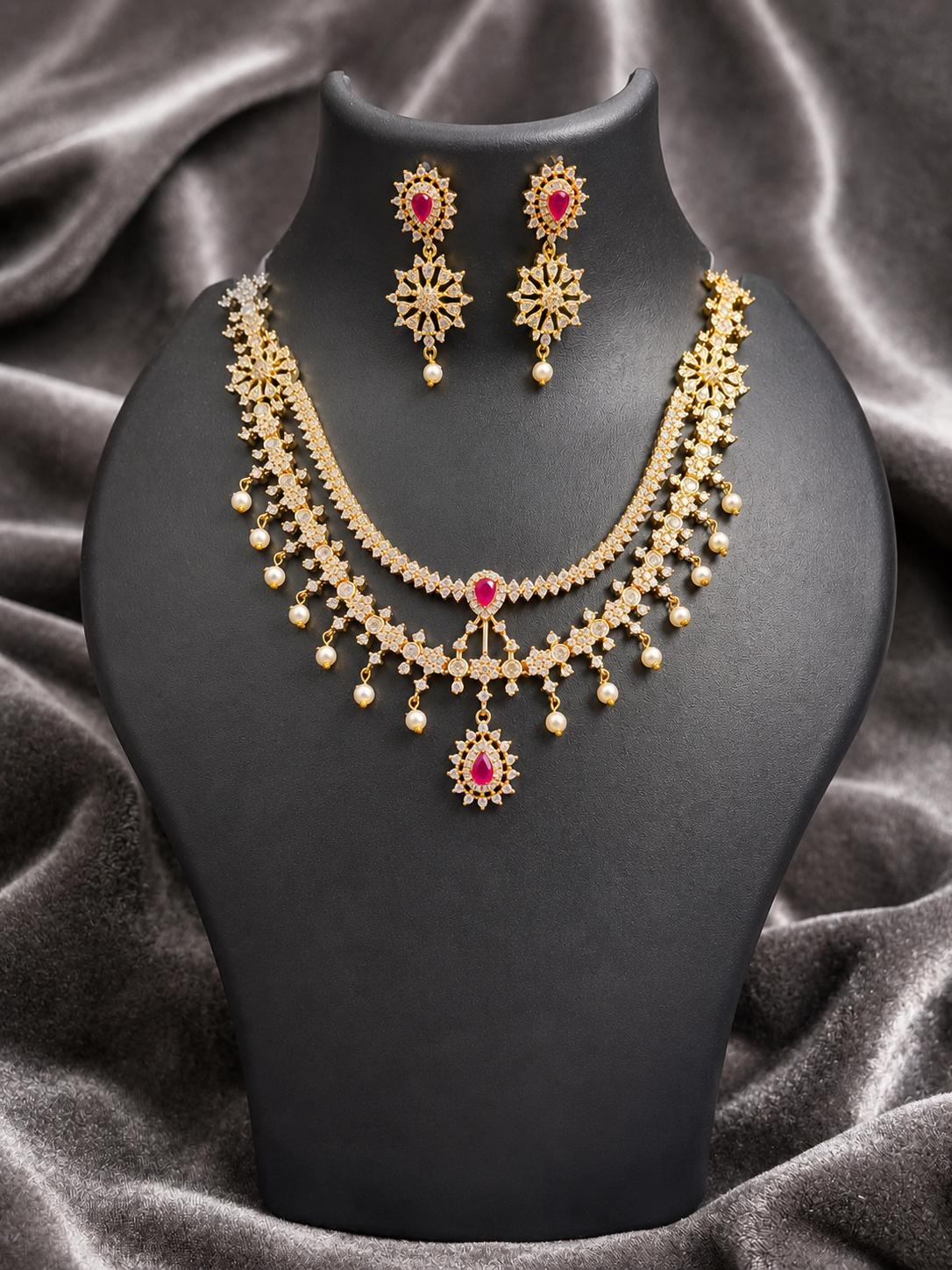 Ruby Pearl Diamond Set