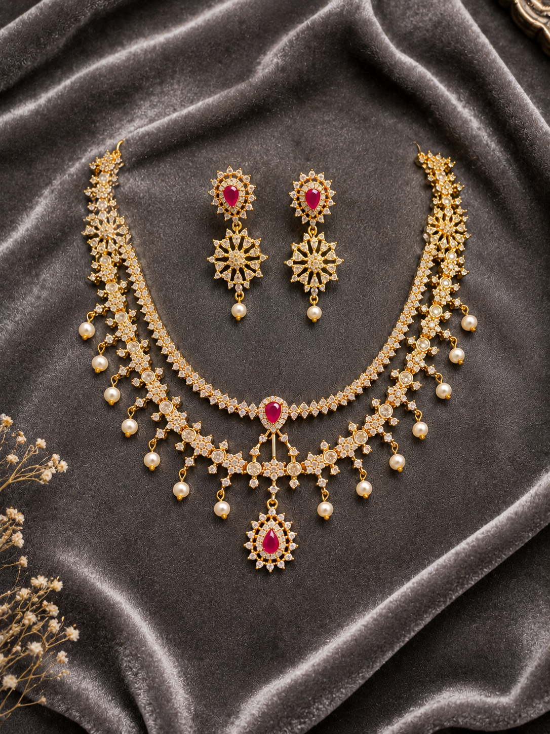 Ruby Pearl Diamond Set