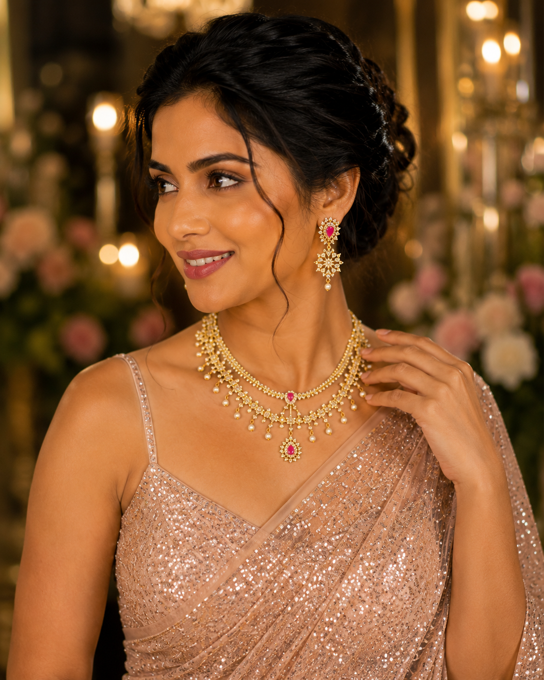 Ruby Pearl Diamond Set