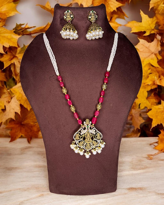 Regal Pink Beaded Temple Set