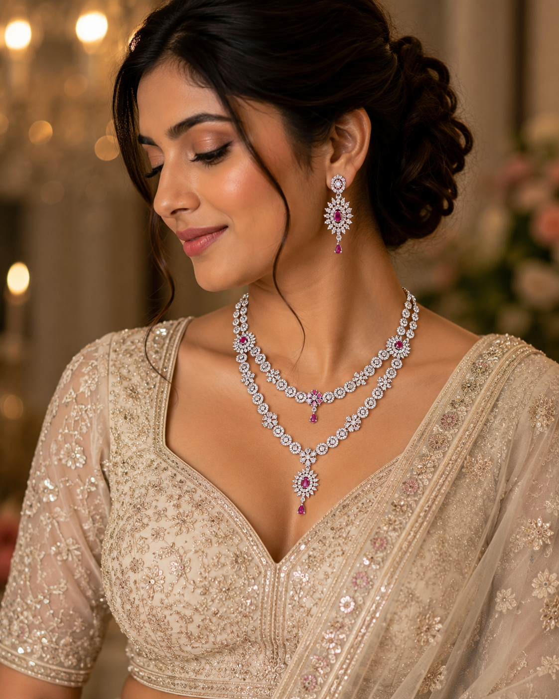 Royal Pink CZ Necklace set