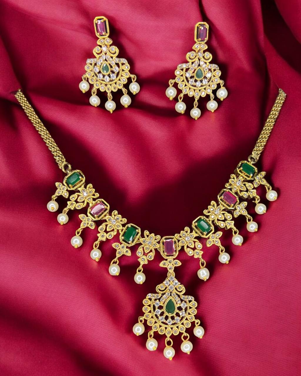 Ruby Emerald Pearl Set