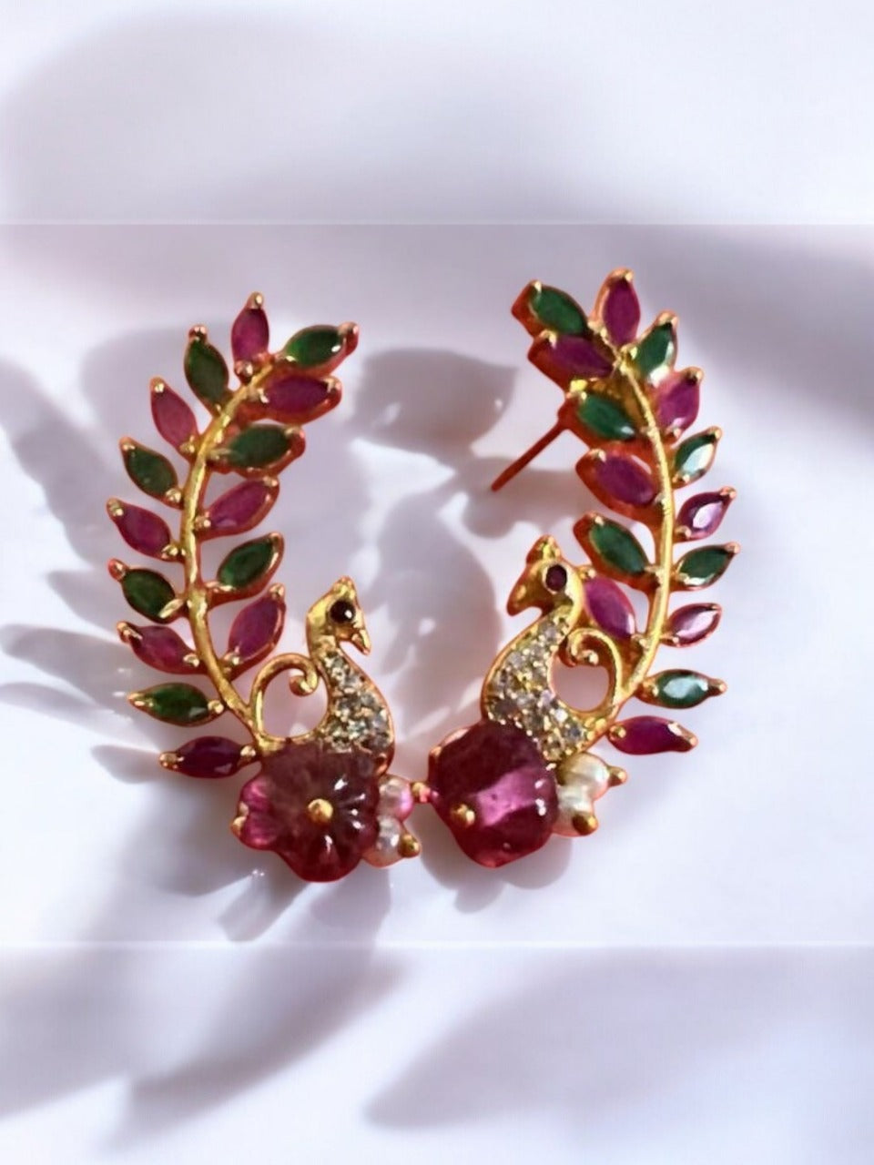 Ruby green peacock earrings
